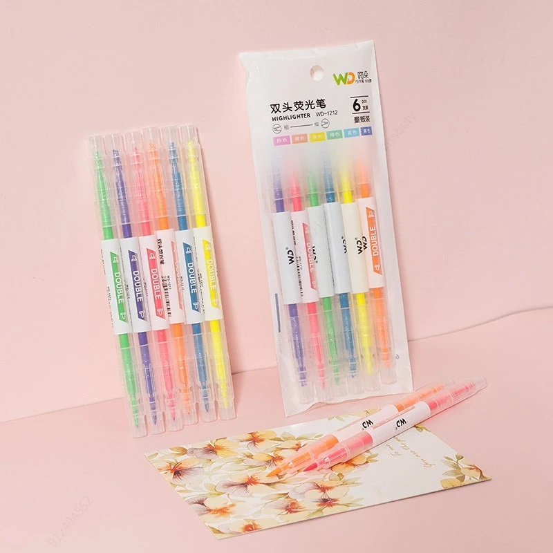 Pastel Highlighter Set Double Ended - 6 색/세트 더블 헤드 독특한 창
