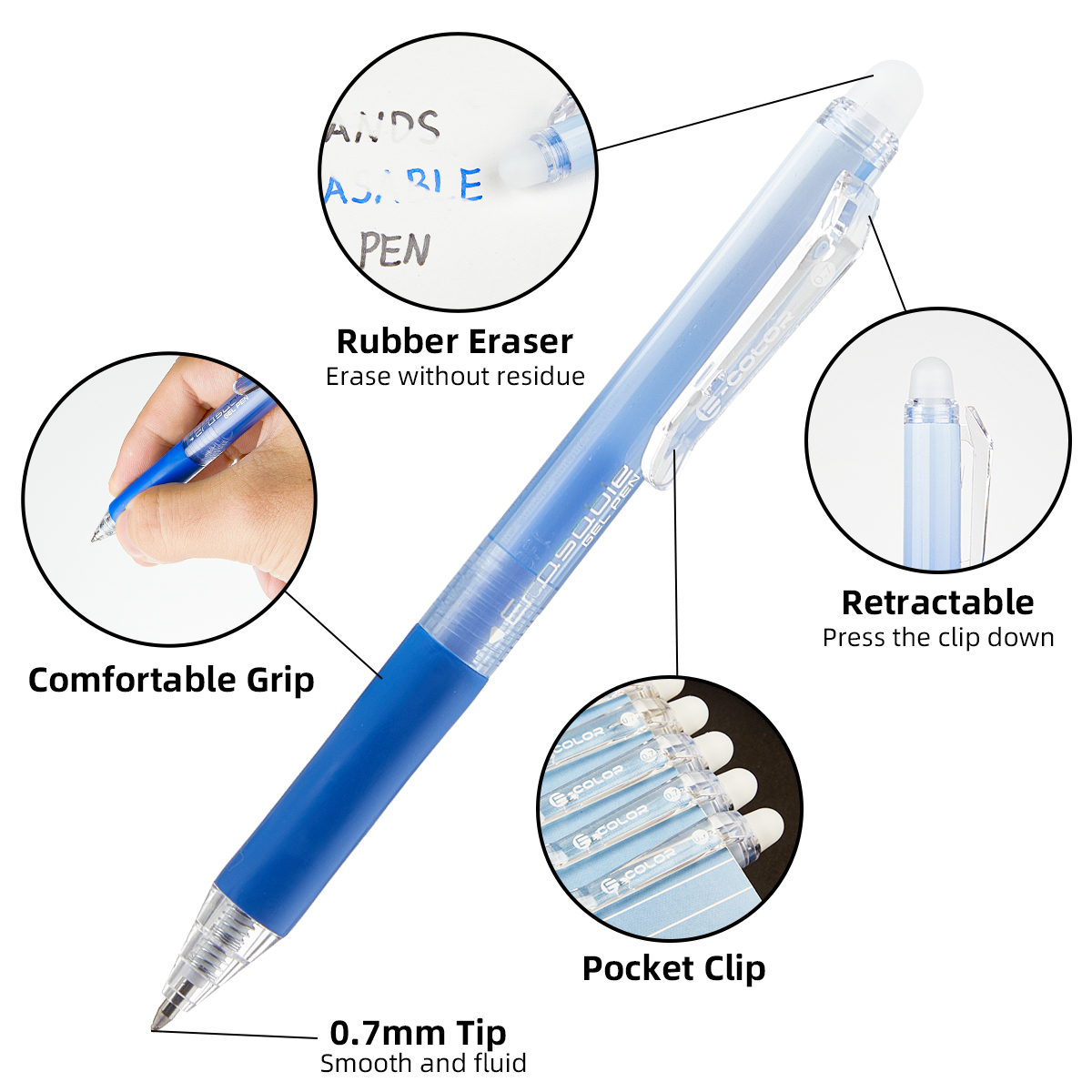 12개입 세트, 0.7mm, 지울 수 있는 펜, 검은색 - Retractable Eraser Pen Click 리뷰 및 가격