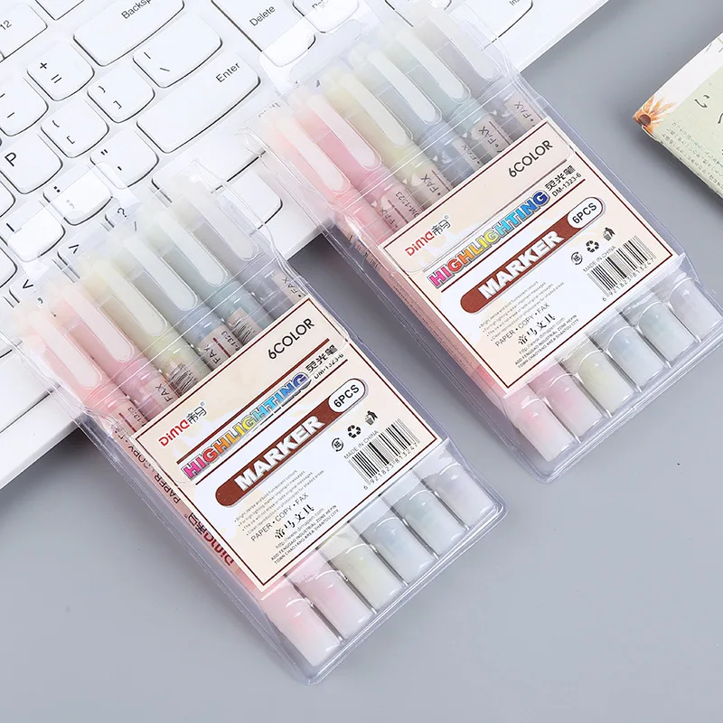 6 색/세트 더블 헤드 독특한 창 팁 파스텔 컬러 형광 - Pastel Highlighter Set Double Ended 리뷰 및 가격