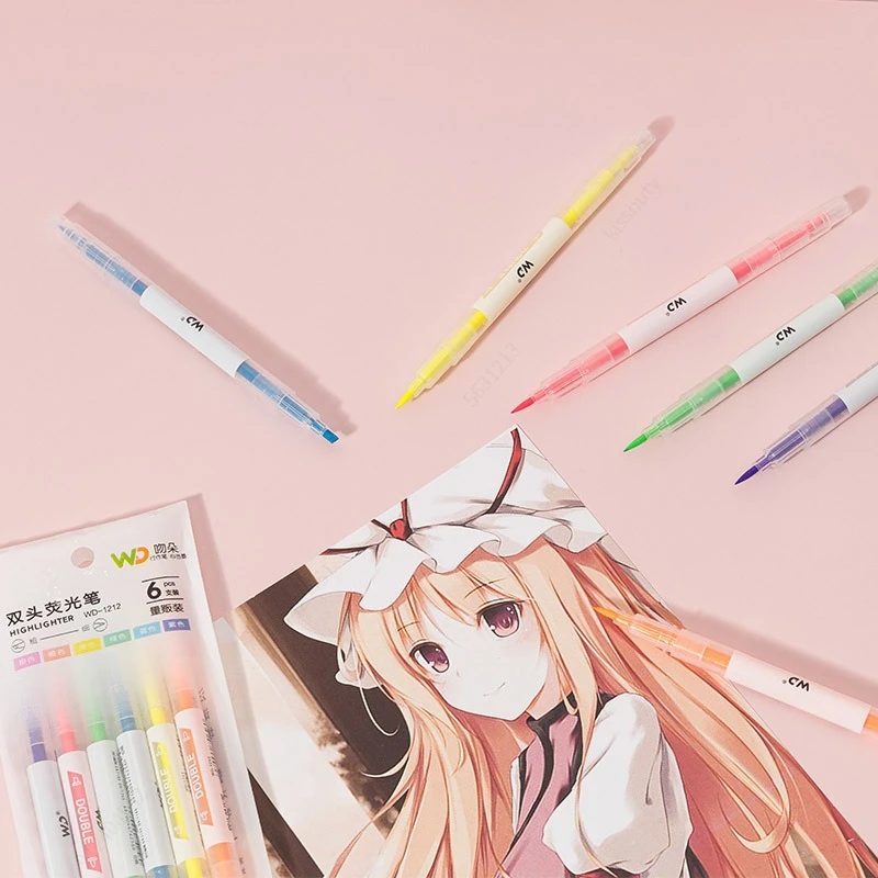 6 색/세트 더블 헤드 독특한 창 팁 파스텔 컬러 형광 - Pastel Highlighter Set Double Ended 리뷰 및 가격